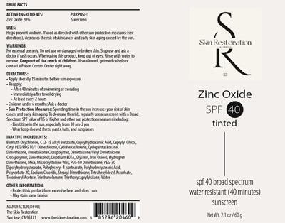 Package Label (The Skin Restoration Zinc Oxide Spf 40 Tinted)